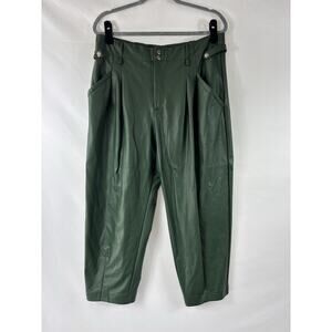 Maeve Anthropologie Faux Leather Pants Green 14 Petite 14P Pleated Cropped Pleat